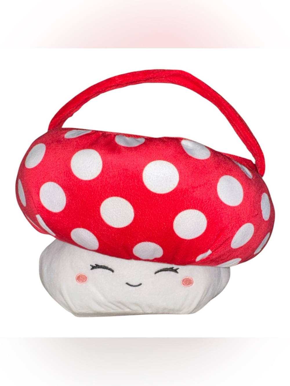 Plush Mushroom Handbag Toy Red and White Polka Dot Kids Easter Basket Gift Idea